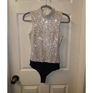 7 For All Mankind Sequin Mock-Neck Sleeveless Bodysuit Size S